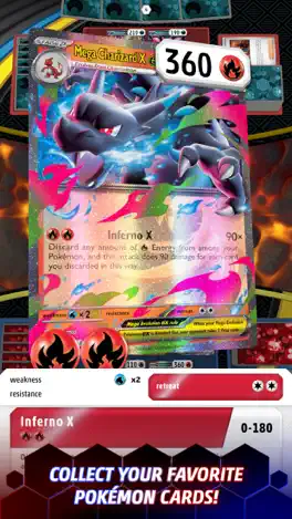 Pokémon TCG Live: one card open at full size, with its attack and its printed weakness and retreat