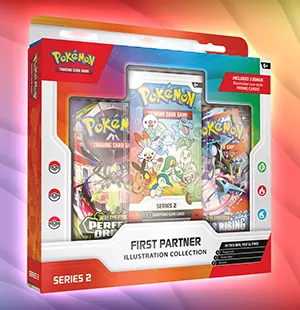 The Pokemon TCG First Partner Illustration Collection Series 2 box, front of the package