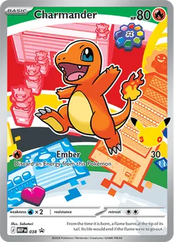 Charmander promo card number 038 from the First Partner Illustration Collection Series 1, Kanto region, illustrated by Saboteri