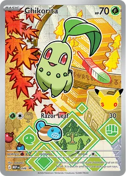 Chikorita promo card number 046 from the First Partner Illustration Collection Series 2, Johto region, illustrated by Saboteri