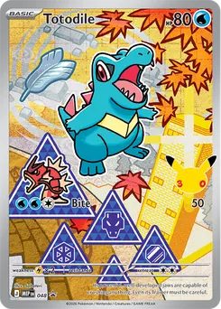 Totodile promo card number 048 from the First Partner Illustration Collection Series 2, Johto region, illustrated by Saboteri