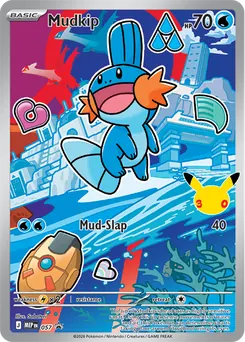 Mudkip promo card number 057 from the First Partner Illustration Collection Series 3, Hoenn region, illustrated by Saboteri