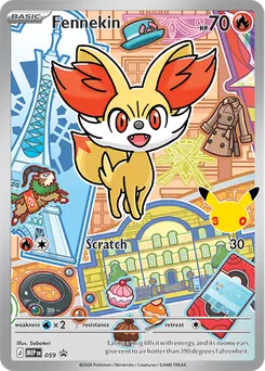 Fennekin promo card number 059 from the First Partner Illustration Collection Series 3, Kalos region, illustrated by Saboteri