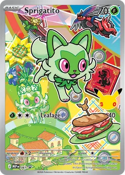 Sprigatito promo card number 061 from the First Partner Illustration Collection Series 3, Paldea region, illustrated by Saboteri