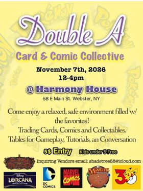 Flyer for Double A Card & Comic Collective, November 7, 2026. Opens larger