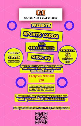 Flyer for GI Cards Sports Cards and Collectibles Show #6, August 29, 2026. Opens larger