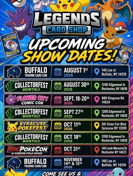 Legends Card Shop upcoming show dates