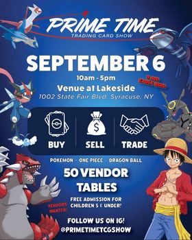 Flyer for Prime Time Trading Card Show, September 6, 2026. Opens larger